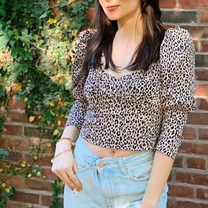 Zara Animal Print Puff Sleeve Blouse
